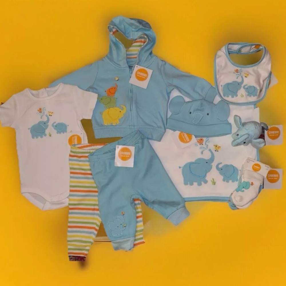 Gymboree Brand New Baby {Elephant Parade} Sz. 0-3/3-6 months 9 pieces set
